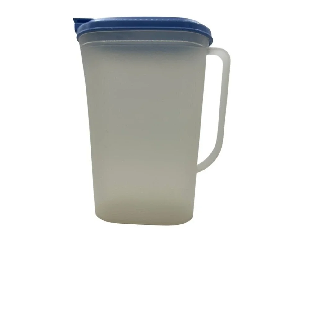 Tupperware Slimline Pitcher 2 Quart Frosted Clear Blue Flip Top Lid‎ 2L Vintage